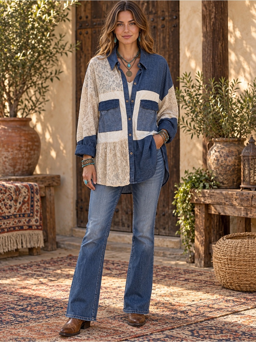 H202 NWT Young Threads XL 1X ptp25 Patchwork Lace-Trim Jacket -